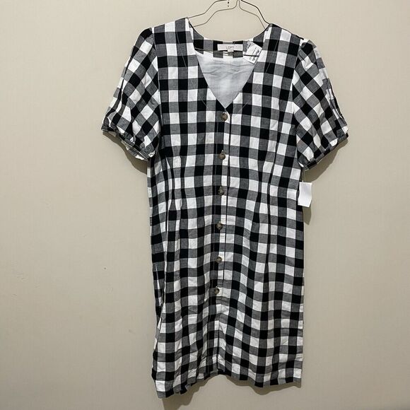 Loft Oversized Petite Black White Gingham Button V-Neck Dress NWT Size 14 Picnic - Picture 3 of 9